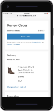 Checkout page on smartphone